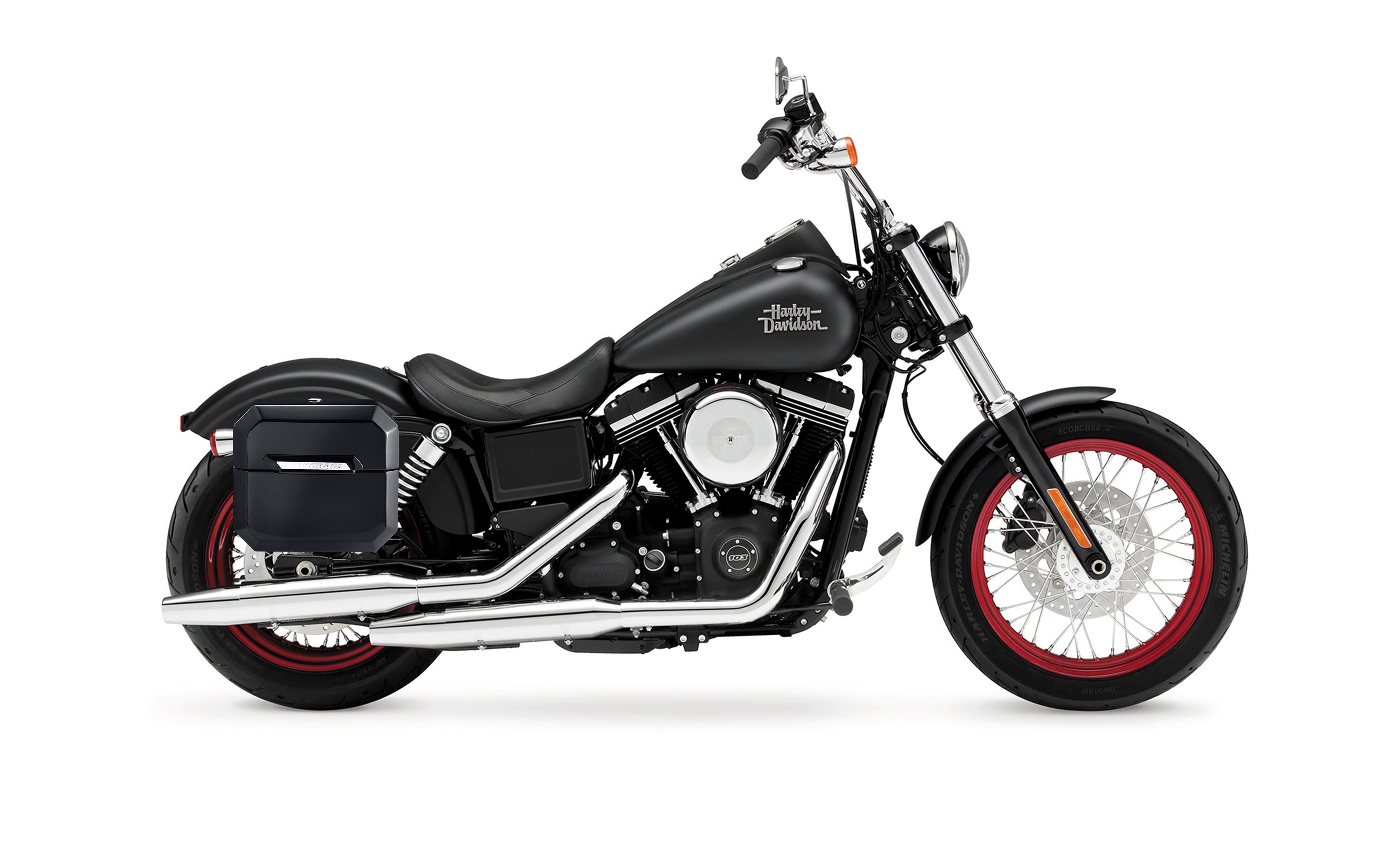 10L Outlaw Small Harley Dyna Street Bob Fxdb Painted Hard Solo Saddlebag Right Only Bag On Bike @expand
