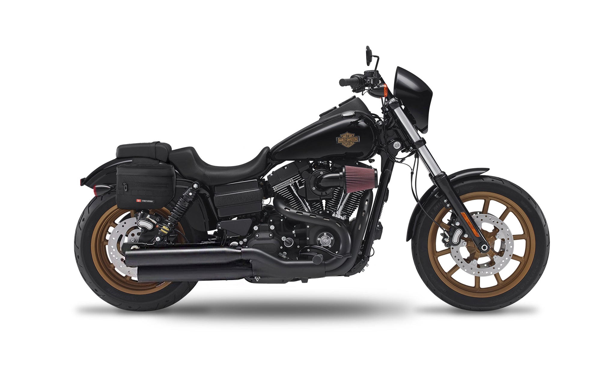 8L - Patriot Small Throw Over Saddlebags for Harley Dyna Low Rider S FXDLS Bag on Bike @expand