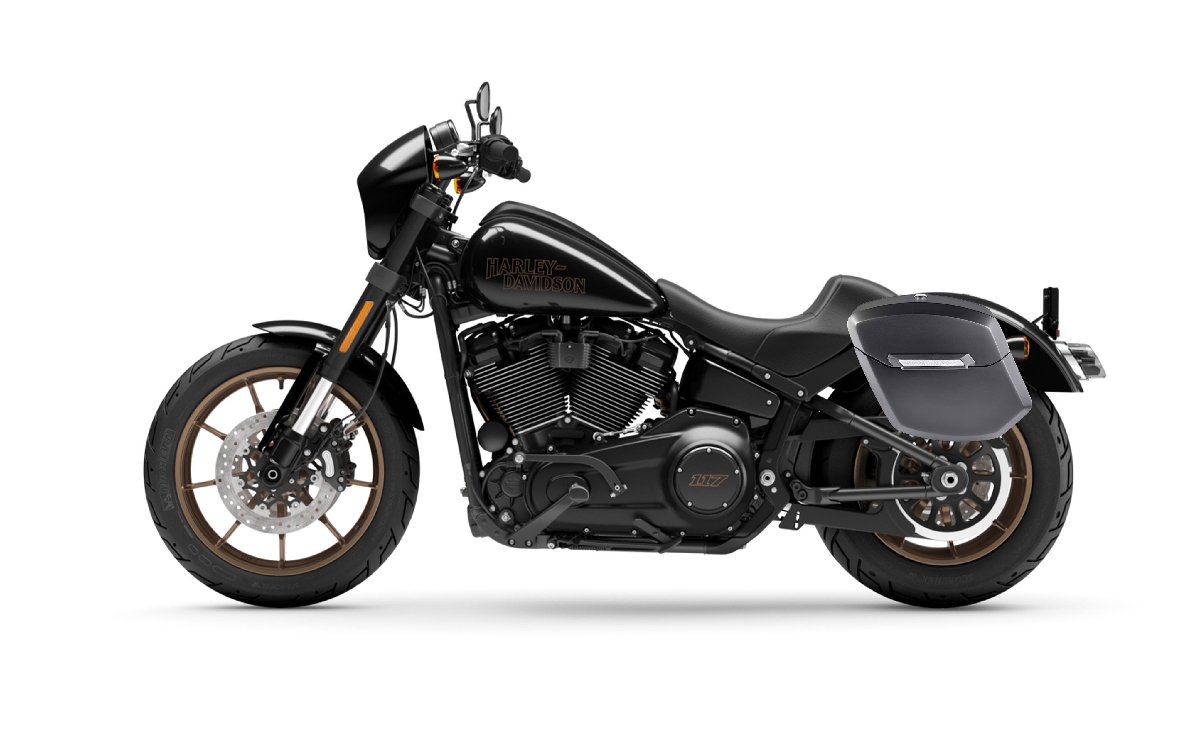 12L - Ironclad Quick Mount Medium Harley Softail Low Rider S FXLRS Matte Hard Solo Saddlebag (Left Only) Bag on Bike @expand