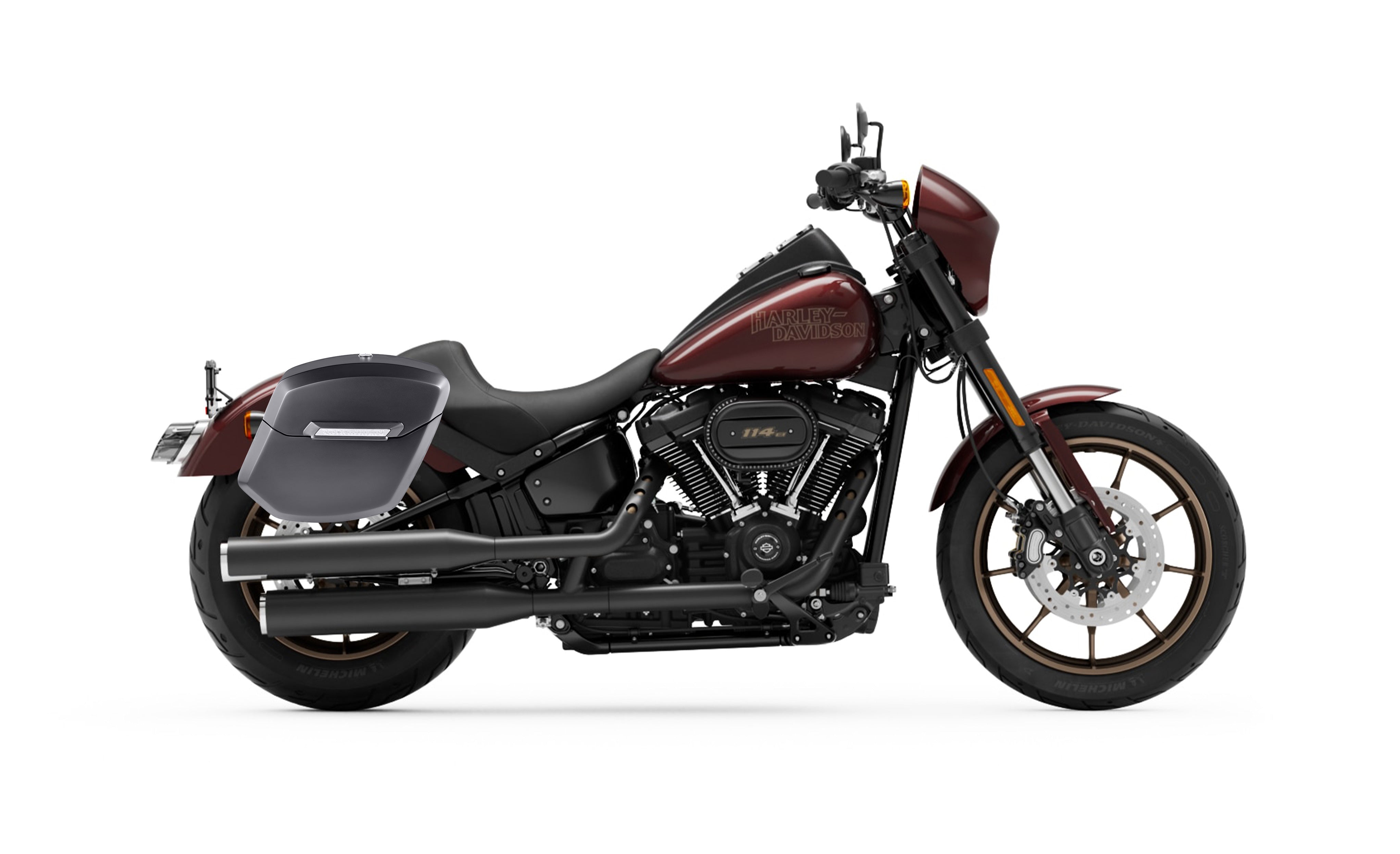 12L - Ironclad Quick Mount Medium Harley Softail Low Rider S FXLRS Matte Hard Solo Saddlebag (Right Only) Bag on Bike @expand