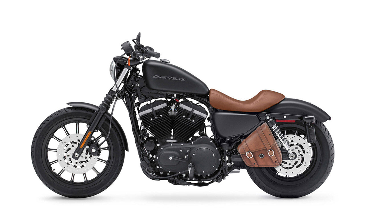 4L - Crafted Brown Harley Sportster Specific Motorcycle Swing Arm Bag Bag on Bike View @expand