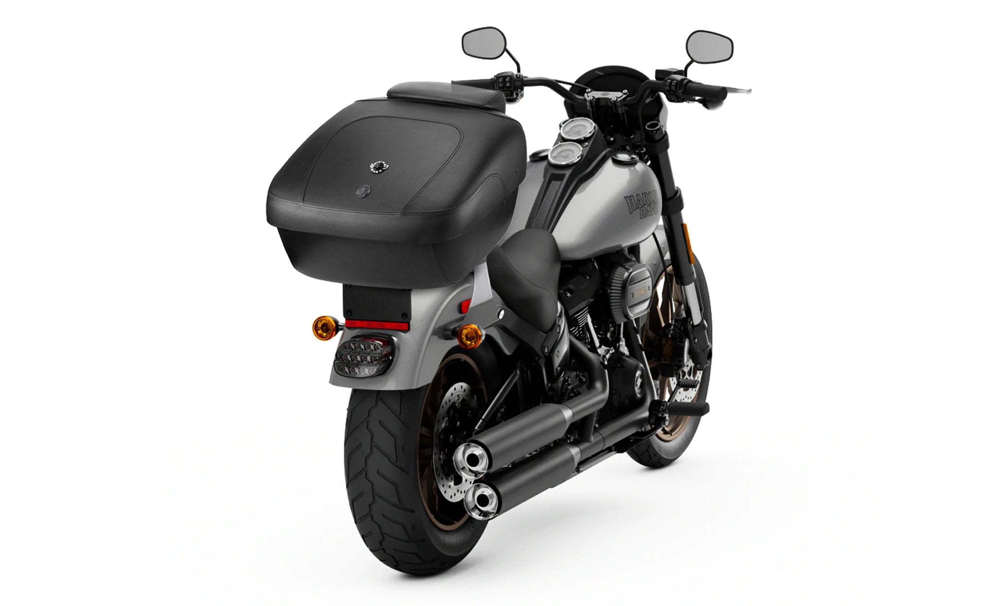 Viking Premium Extra Large Leather Wrapped Hard Motorcycle Trunk Bag on Bike View @expand