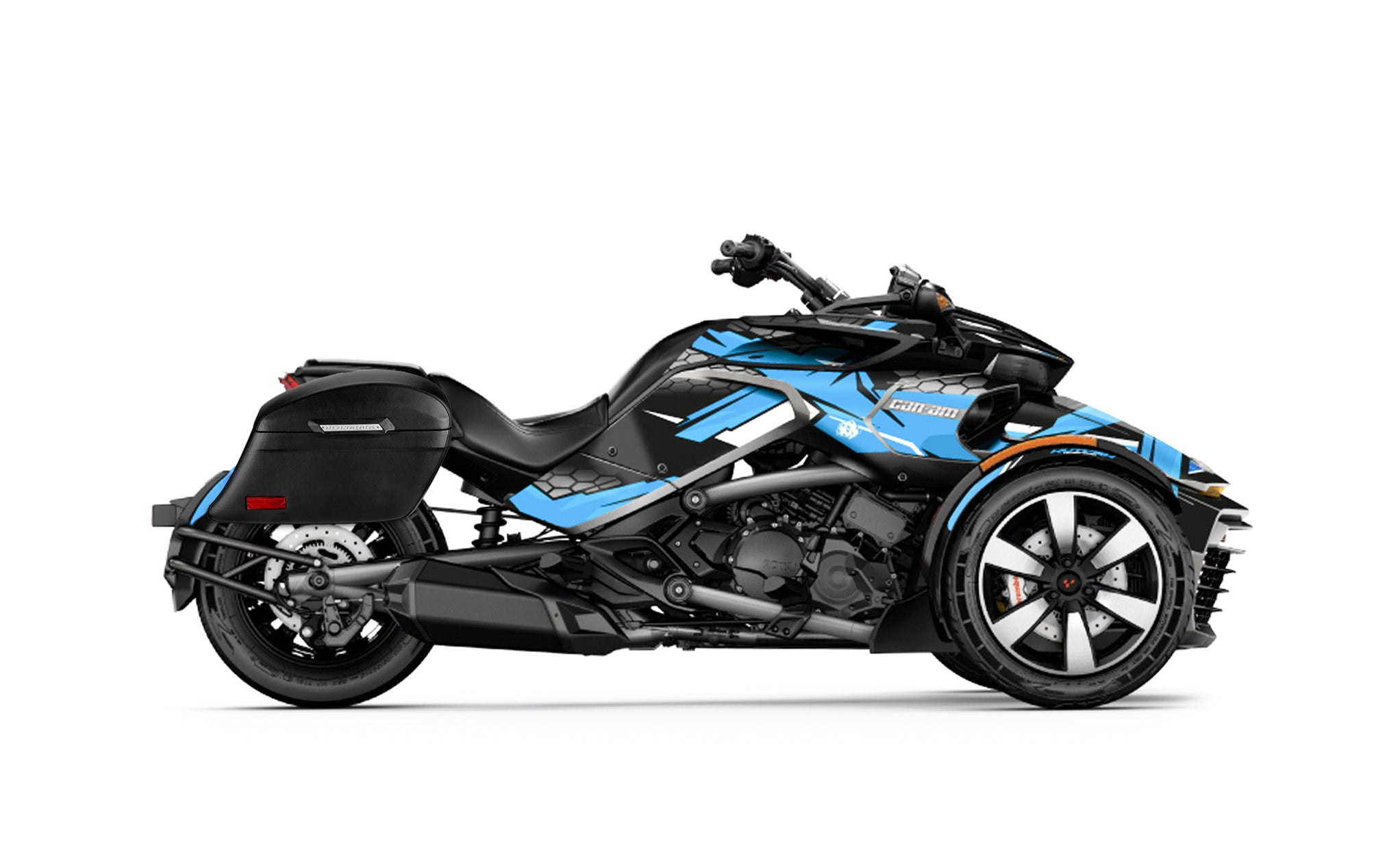 44L - Lamellar Stallion Extra Large CAN AM Spyder F3 Leather Covered Motorcycle Hard Saddlebags Bag on Bike @expand