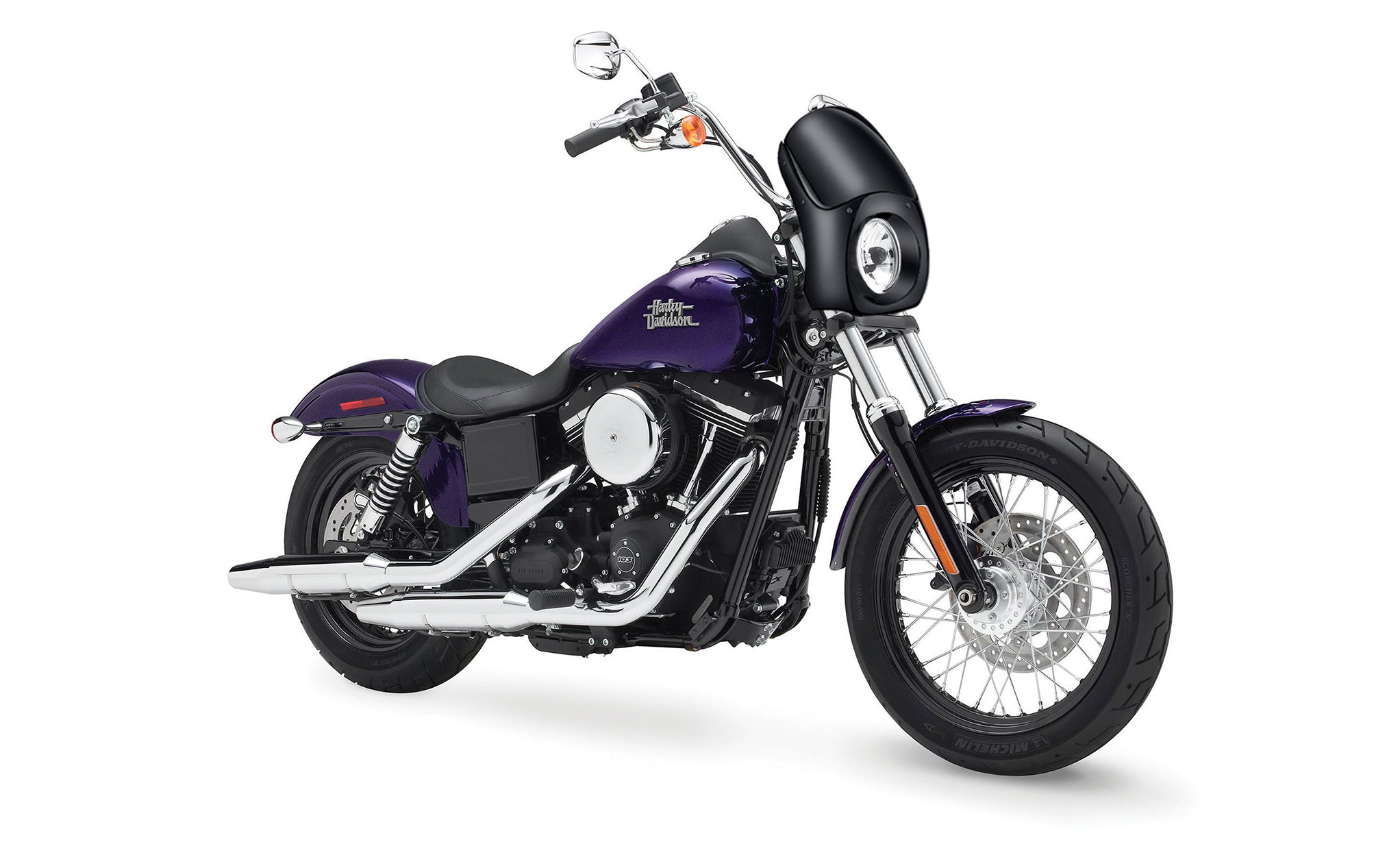 Viking Bronco Motorcycle Fairing For Harley Dyna Street Bob FXDB Gloss Black Handlebar on Bike View @expand