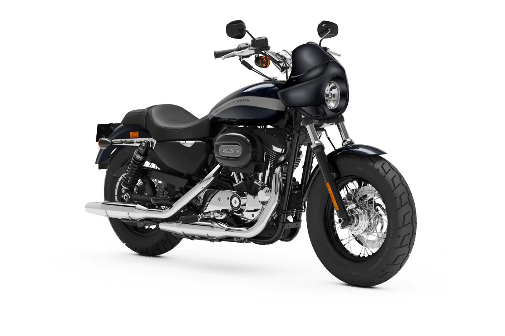Viking Derby Motorcycle Fairing For Harley Sportster 1200 Custom XL1200C Gloss Black Fairing on Bike View @expand