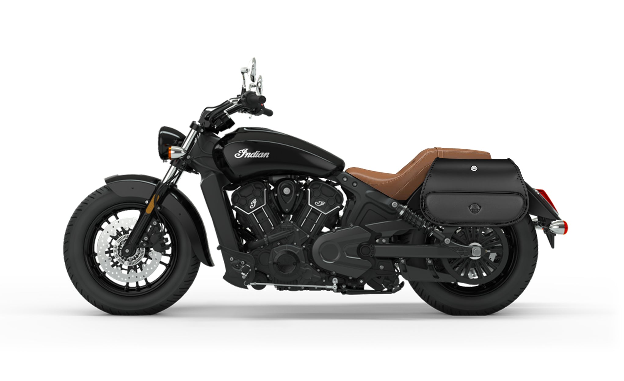 12L - Tomahawk Small Indian Scout Specific Leather Motorcycle Solo Bag on Bike @expand