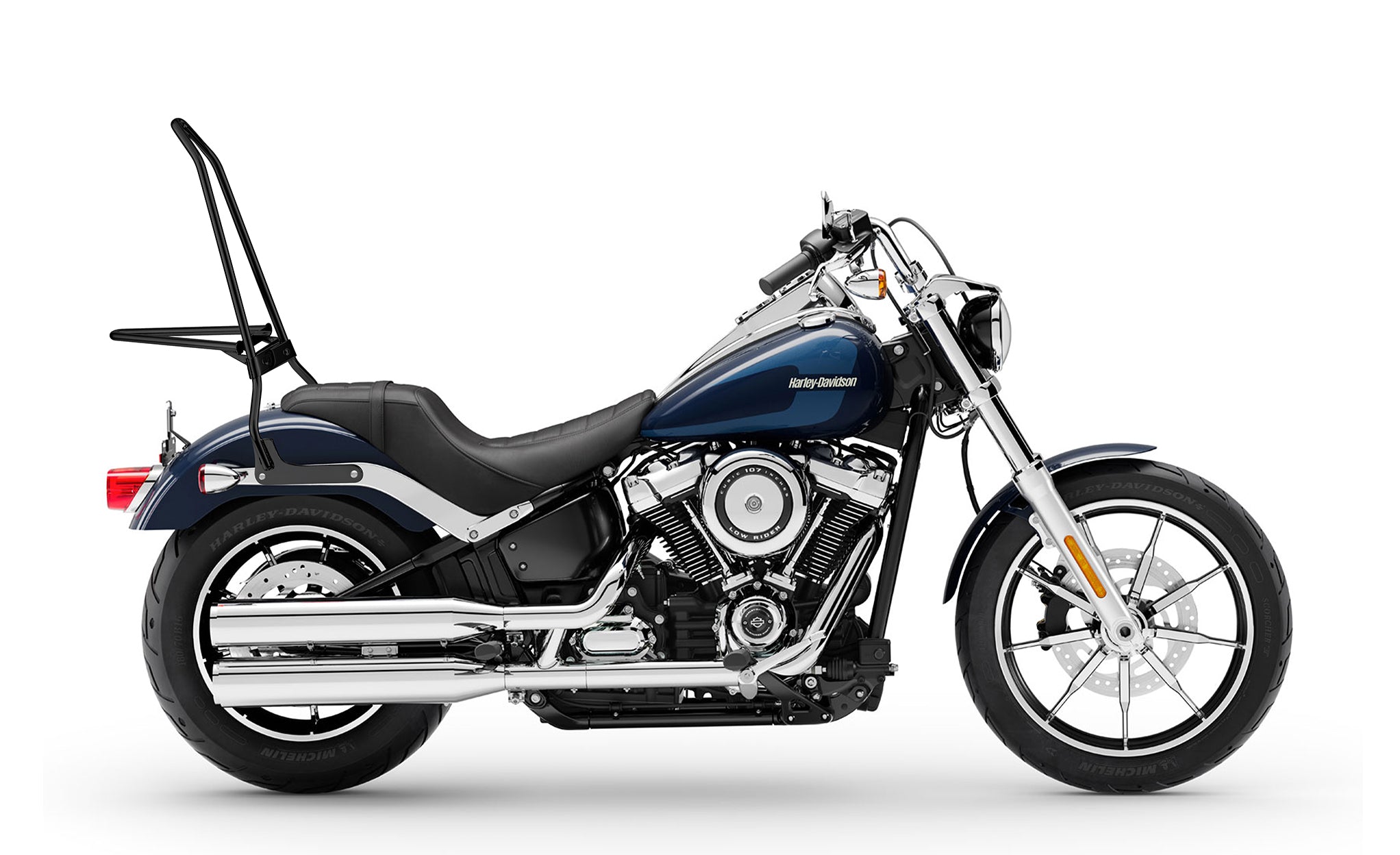 Iron Born Blade 25" Sissy Bar with Foldable Luggage Rack for Harley Softail Low Rider Matte Black Luggage Rack on Bike View @expand