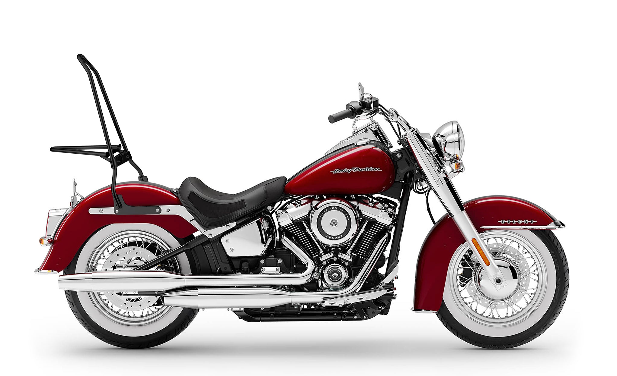 Iron Born Blade 25" Sissy Bar with Foldable Luggage Rack for Harley Softail Deluxe FLDE Luggage Rack on Bike View @expand