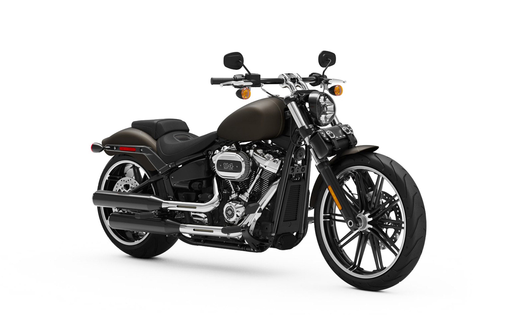 2L - Armor Studded Leather Motorcycle Handlebar Bag on Bike View @expand