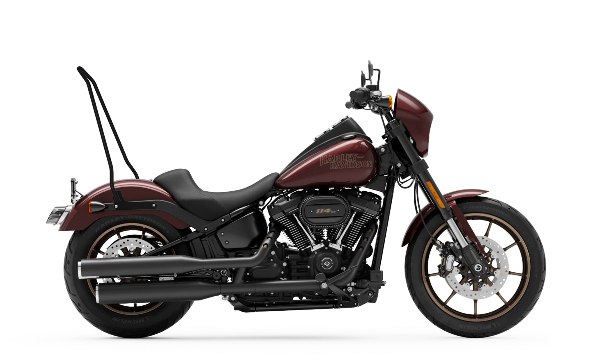 Iron Born Blade 25" Sissy Bar for Harley Softail Low Rider S FXLRS Matte Black Bag on Bike View @expand