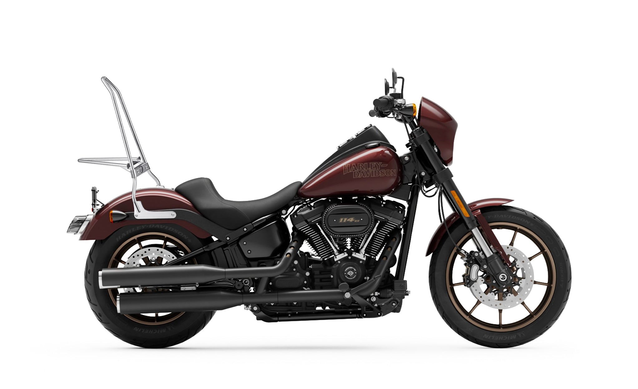 Iron Born Blade 25" Sissy Bar w/ Foldable Luggage Rack for Harley Softail Low Rider S FXLRS Chrome Luggage Rack on Bike View @expand