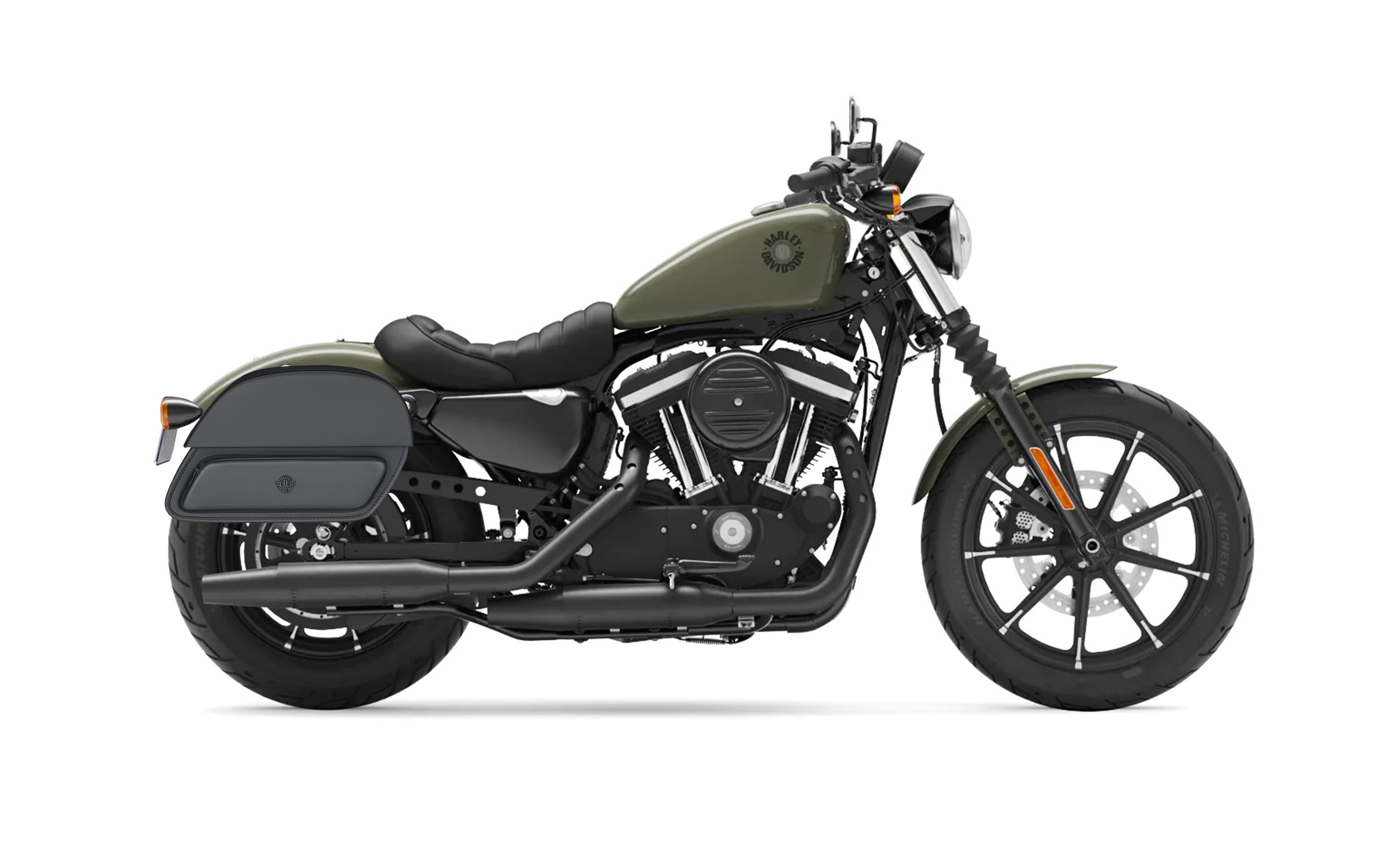 26L - Pantheon Large Shock Cutout Leather Saddlebags for Harley Sportster 883 Iron XL883N Bag on Bike @expand