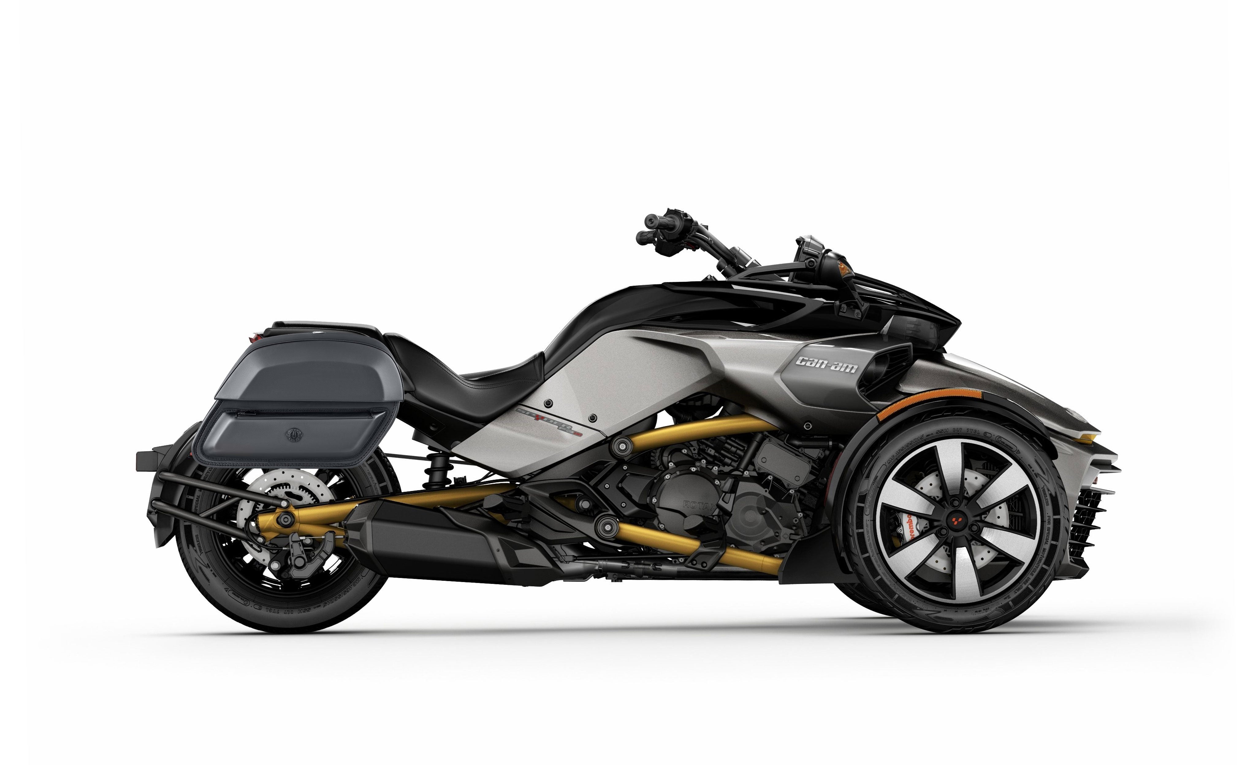 28L - Pantheon Medium CAN AM Spyder F3-S Leather Motorcycle Saddlebags Bag on Bike @expand