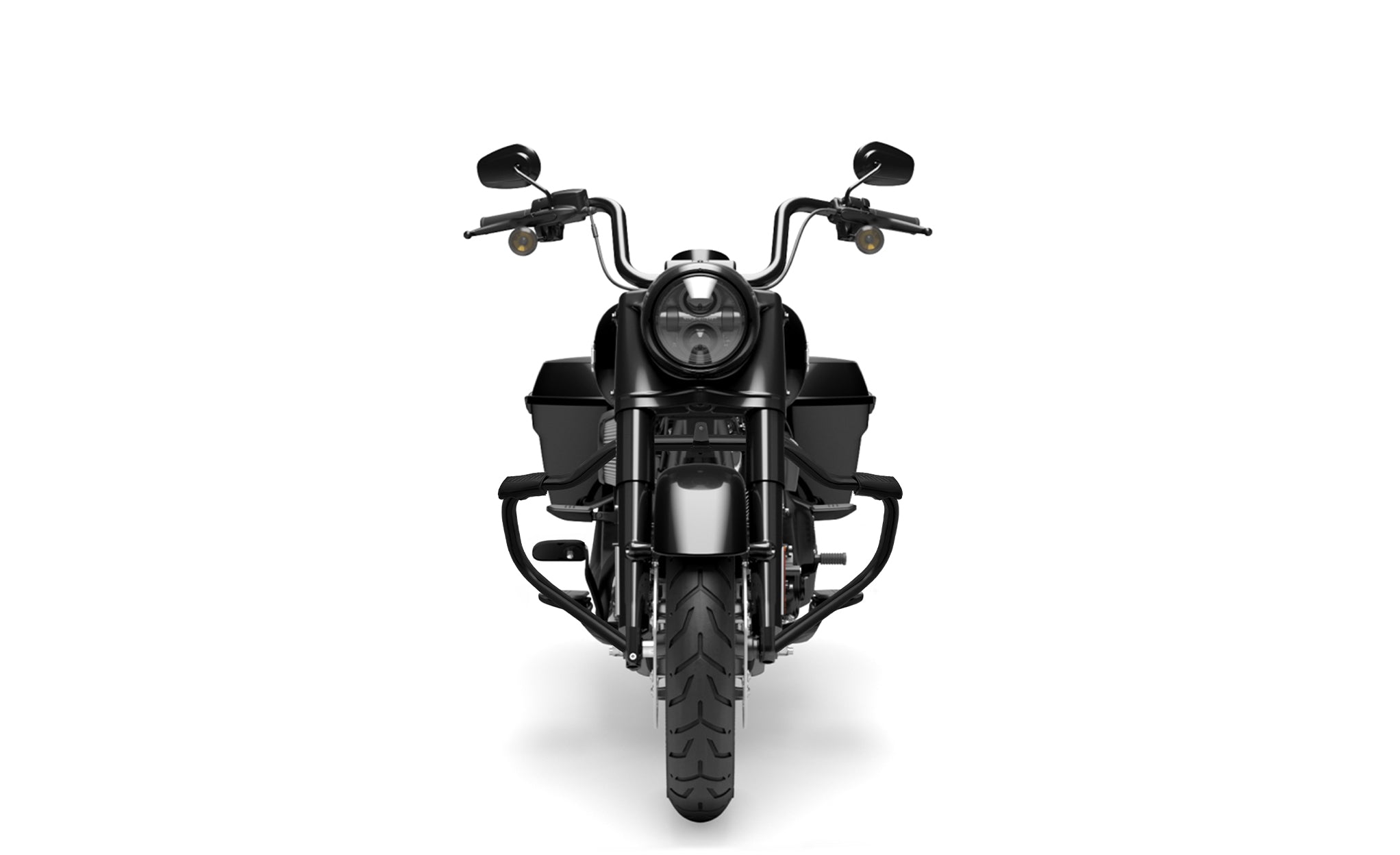 Viking Ironhog Crash Bar/Engine Guard for Harley Road King FLHR/I (2009-22) Gloss Black Carsh Bar on Bike View @expand