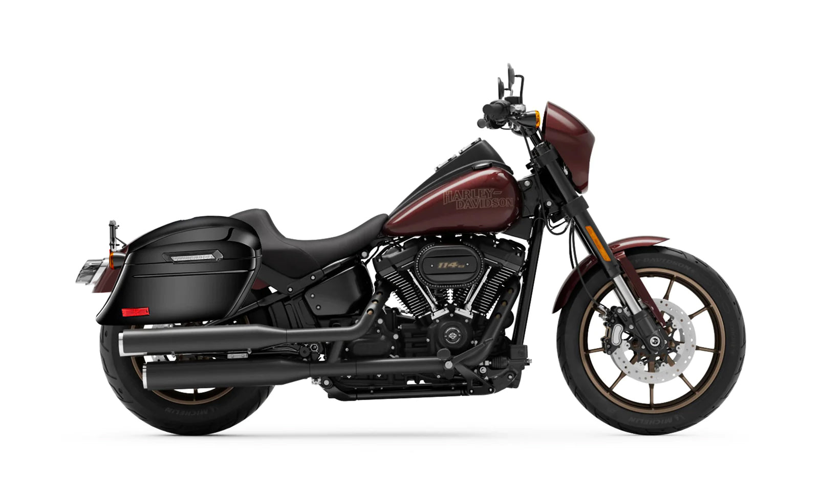 44L - Lamellar Stallion Extra Large Painted Motorcycle Hard Saddlebags for Harley Softail Low Rider S FXLRS Bag on Bike @expand